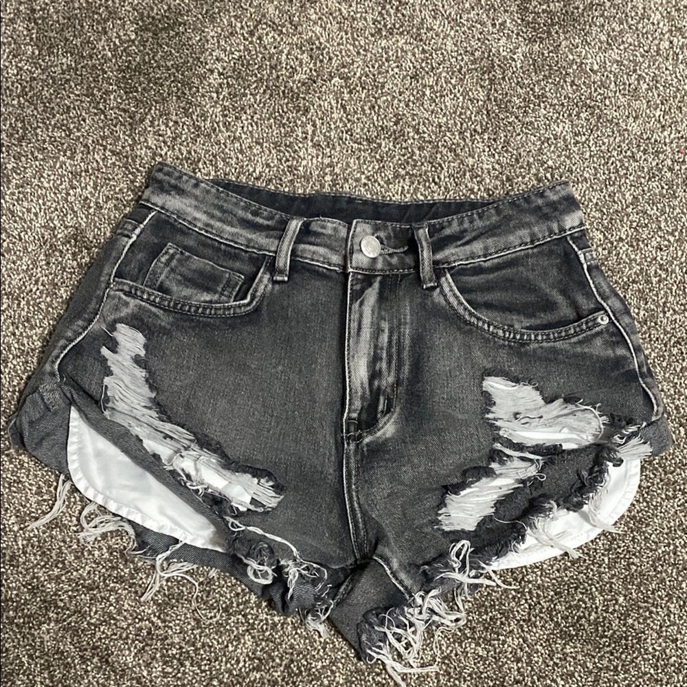 SHEIN Distressed Black Denim Shorts